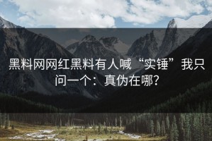 黑料网网红黑料有人喊“实锤”我只问一个：真伪在哪？