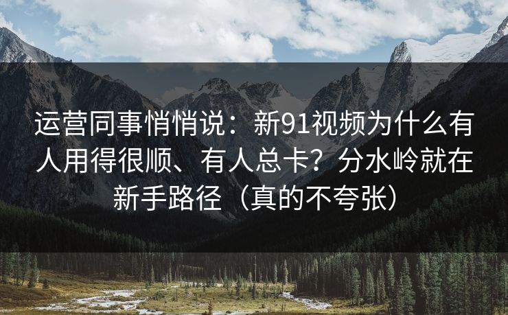 运营同事悄悄说：新91视频为什么有人用得很顺、有人总卡？分水岭就在新手路径（真的不夸张）