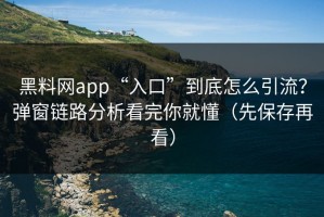 黑料网app“入口”到底怎么引流？弹窗链路分析看完你就懂（先保存再看）